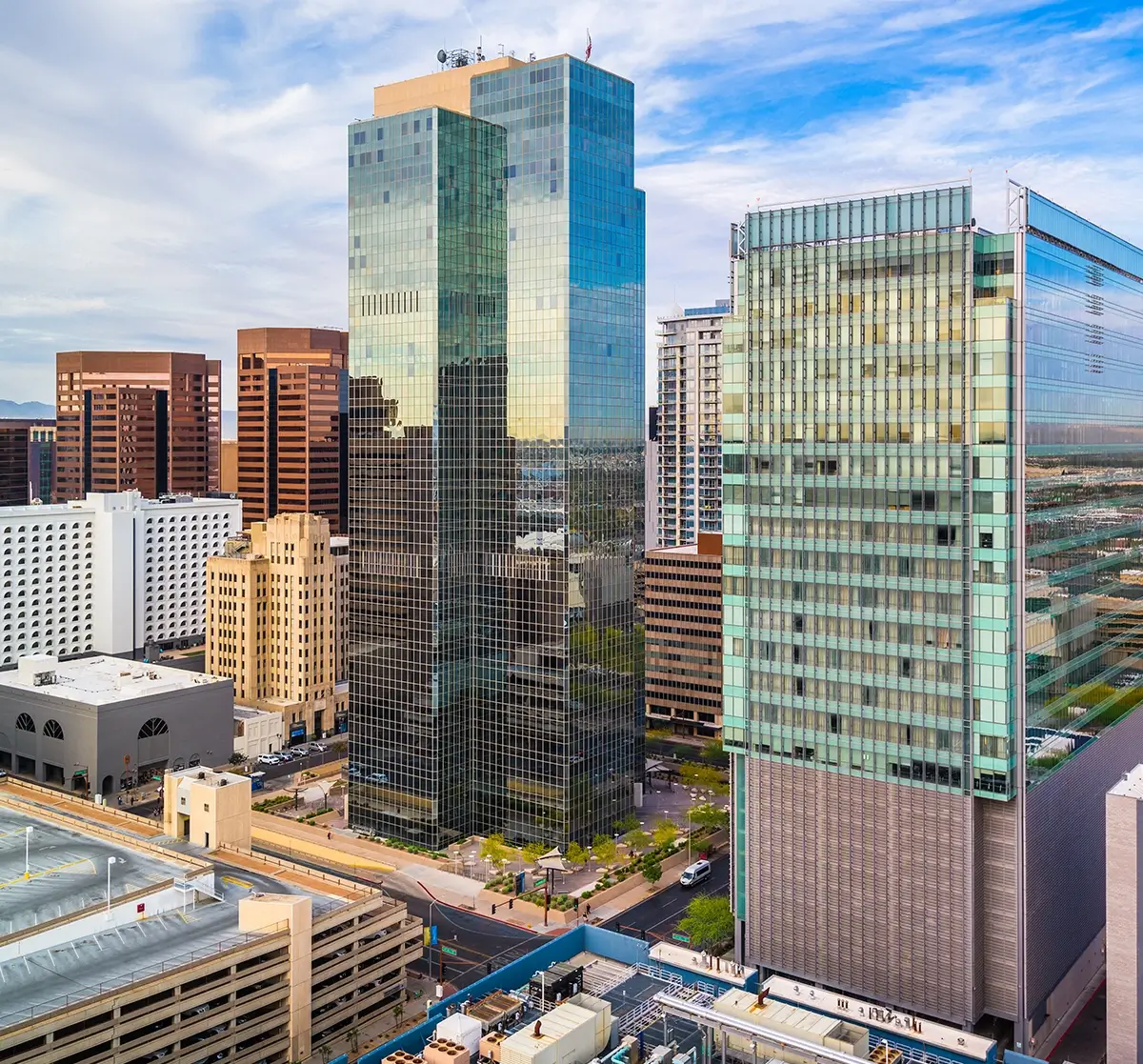 A comprehensive emergency training in Phoenix being conducted for property managers and operations teams, illustrating high-rise evacuation routes, fire safety protocols, and multi-tenant emergency coordination plans inside a modern commercial office building.